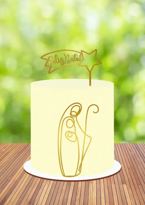 Topo de bolo natal estrela sagrada familia presepio