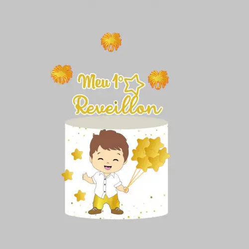 Topo de bolo MEU primeiro reveillon menino e menina