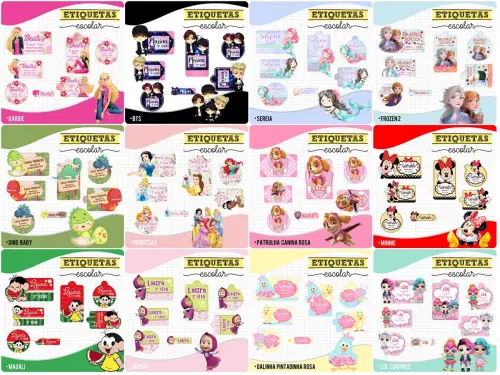 Arquivo digital Etiquetas meninas 12 temas