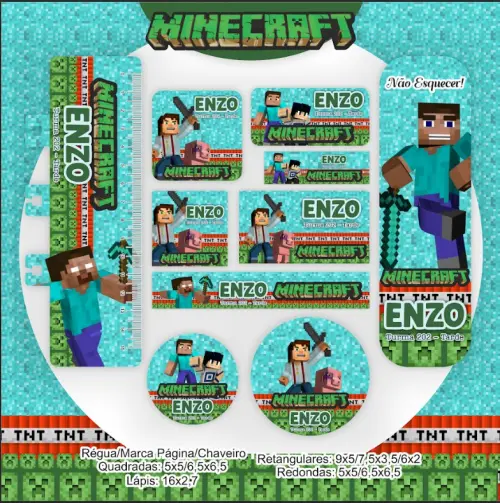 Arquivo de Corte Etiqueta Escolar mine craft