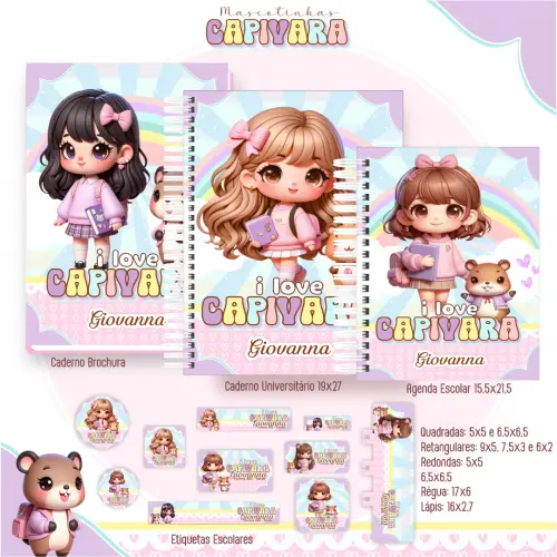 Arquivo Digital kit Etiquetas Capivara menina