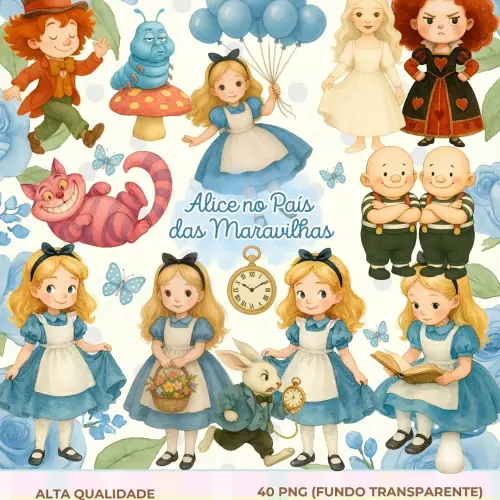 Kit digital Alice no Pais das Maravilhas aquarela