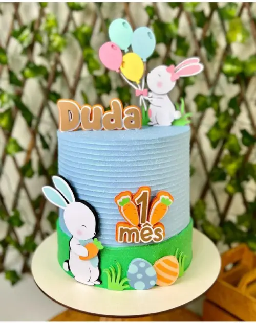 Topo de bolo coelho balões páscoa