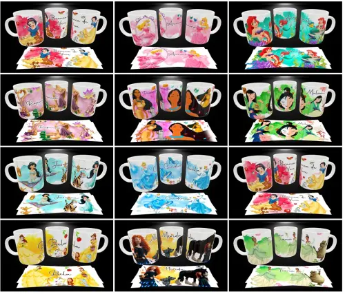 Arquivo digital arte sublimação caneca princesas disney