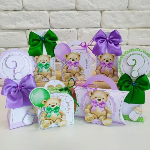 Aquivo de Corte Cha de Bebe Ursinhos Lilais e Verde