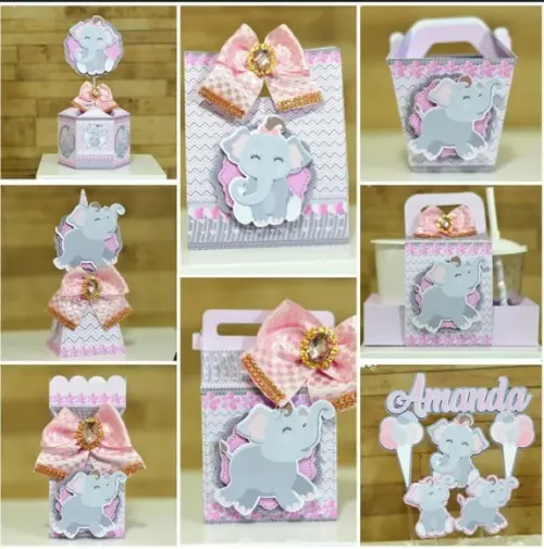 Kits Digitais Elefante Rosa e Amarelo