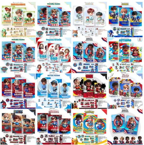 Aquivos Digitais Etiquetas Escolar Mascotes Meninos