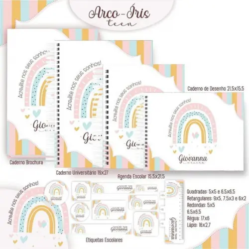 Aquivos Digitais Etiquetas Escolar Arco Iris Teen