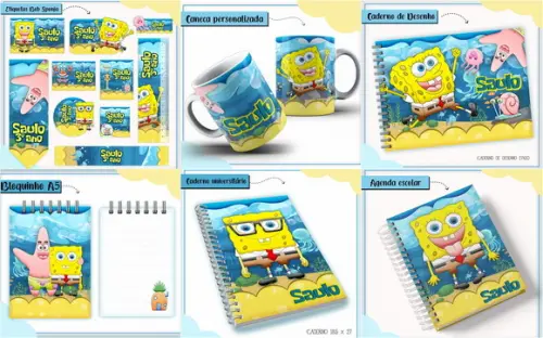 Arquivo de Corte Combo Etiquetas Escolar Bob Esponja