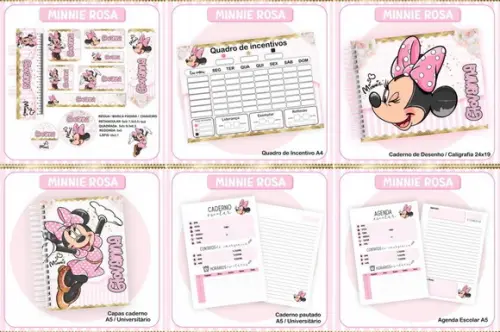 Arquivo de Corte Combo Etiquetas Escolar Minnie