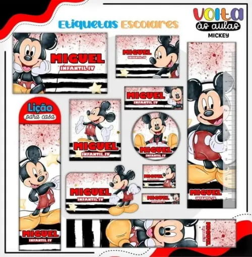 Arquivo de Corte Combo Etiqueta Escolar Mickey