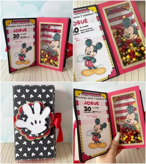 Arquivo de Corte Caixa Convite Mickey Mouse Aquarela
