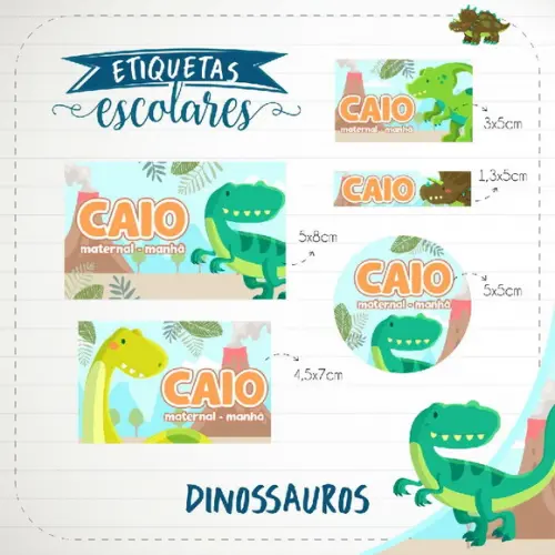 Aquivos digitais etiquetas escolar dinossauros