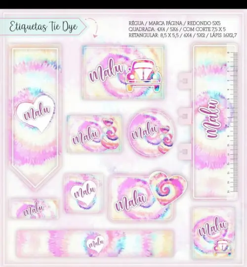 Aquivos digitais etiquetas escolar tie dye