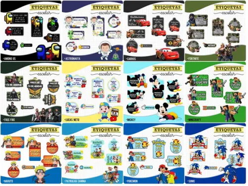 Arquivos Digitais Combo 24 Temas Etiquetas Escolar