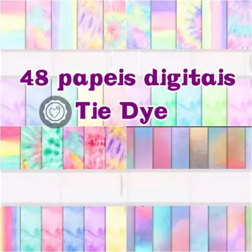 4 kits de papeis digitais tie dye