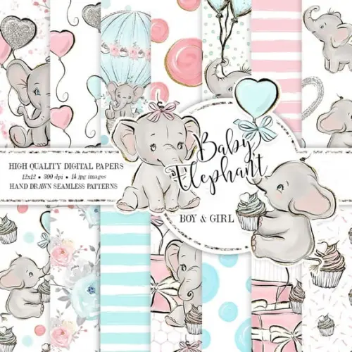 Kits Digitais Elefantinho Baby Boy/baby Girl 4 Kits