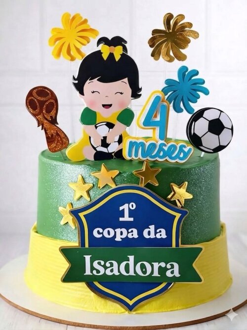 Topo de bolo copa do mundo menina bebe