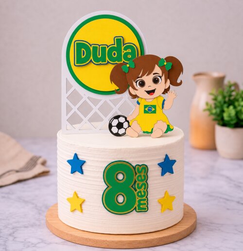 topo de bolo futebol brasil copa mesversário menina