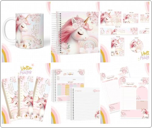 Arquivo Digital kit Escolar Unicornio aquarela