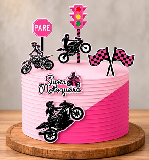 Topo de bolo motociclista menina