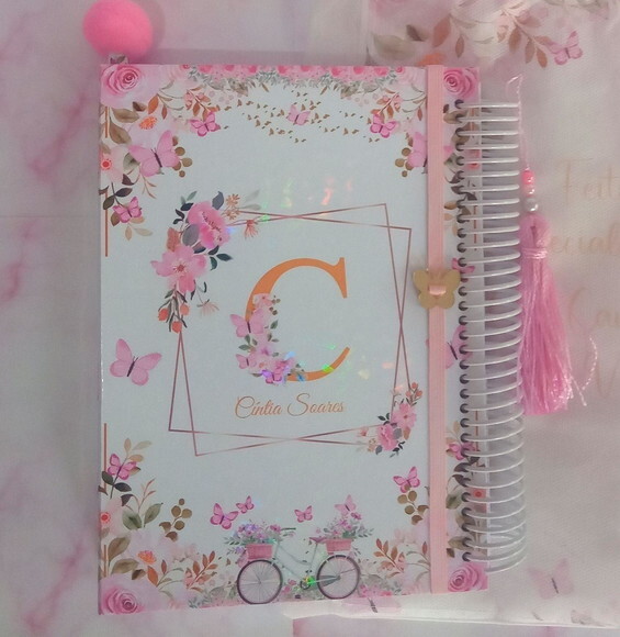 Agenda Dupla Floral Rosa-datada/permanente/150 Folhas