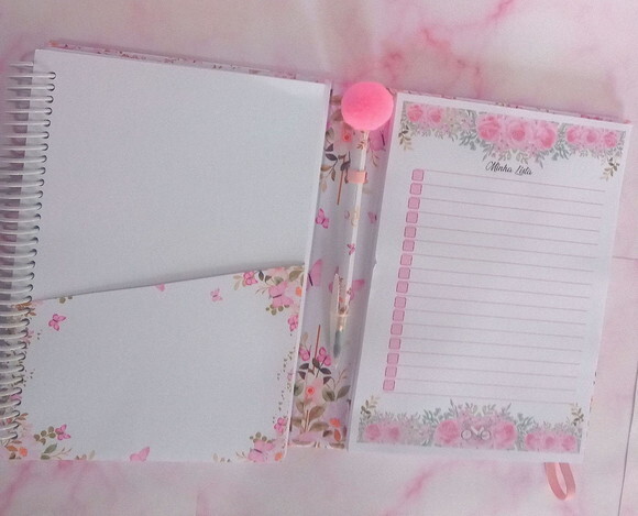 Agenda Dupla Floral Rosa-datada/permanente/150 Folhas