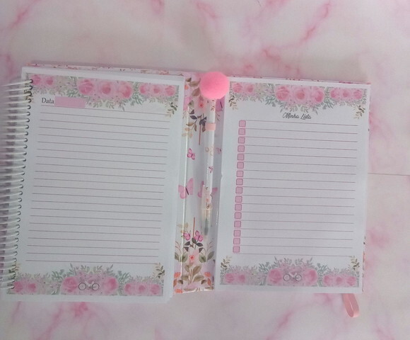 Agenda Dupla Floral Rosa-datada/permanente/150 Folhas