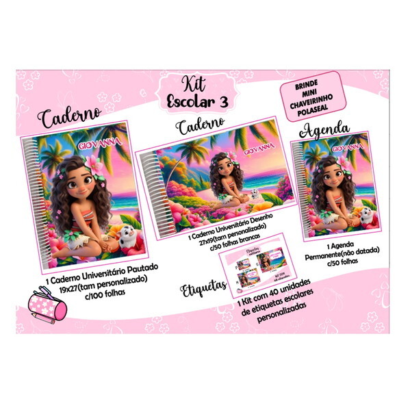 Agenda e Cadernos + Etiqueta Escolar-kit Escolar 3