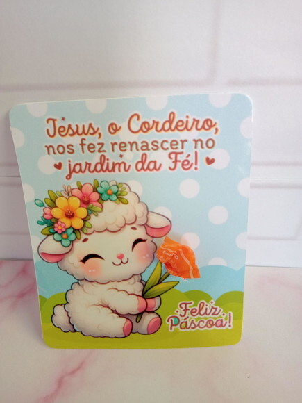 Balinha na Card Feliz Páscoa -ovelhinha