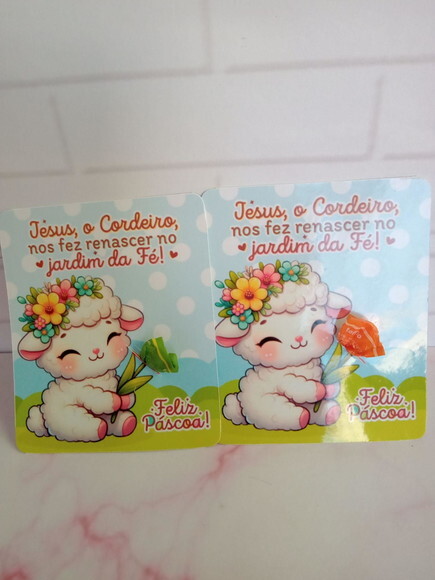 Balinha na Card Feliz Páscoa -ovelhinha