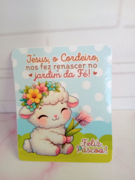 Balinha na Card Feliz Páscoa -ovelhinha
