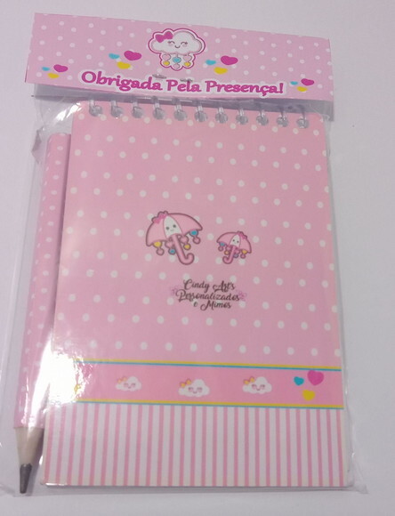 Caderninho c/ Mini Lápis Chuva de Amor-7x10 40fls Brancas