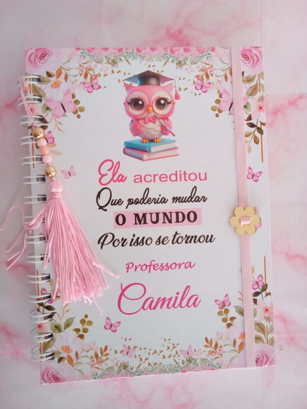 Caderno Pautado Professora Coruja Floral -a5 c/ 100 Folhas