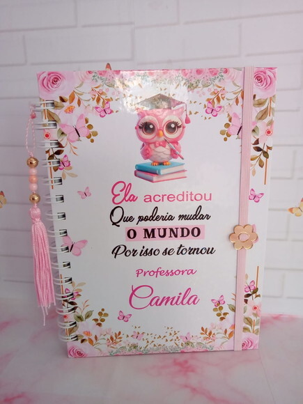 Caderno Pautado Professora Coruja Floral -a5 c/ 200 Folhas