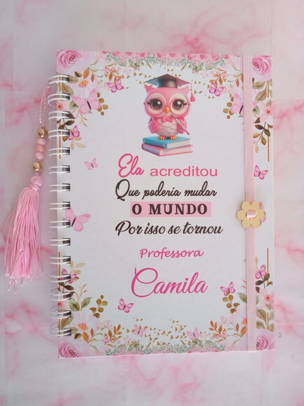 Caderno Pautado Professora Coruja Floral -a5 c/ 200 Folhas