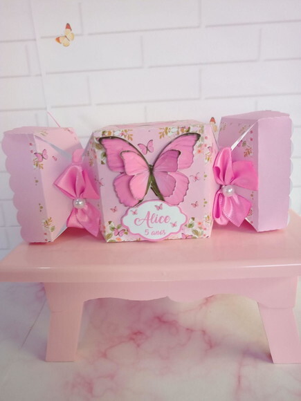 Caixa Bala Borboleta Rosa-com Aplique