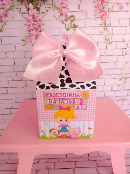Caixa Cubo Delicada Fazendinha Rosa