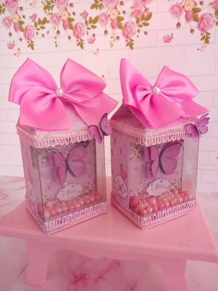 Caixa Milk com Visor Shaker Borboleta Rosa