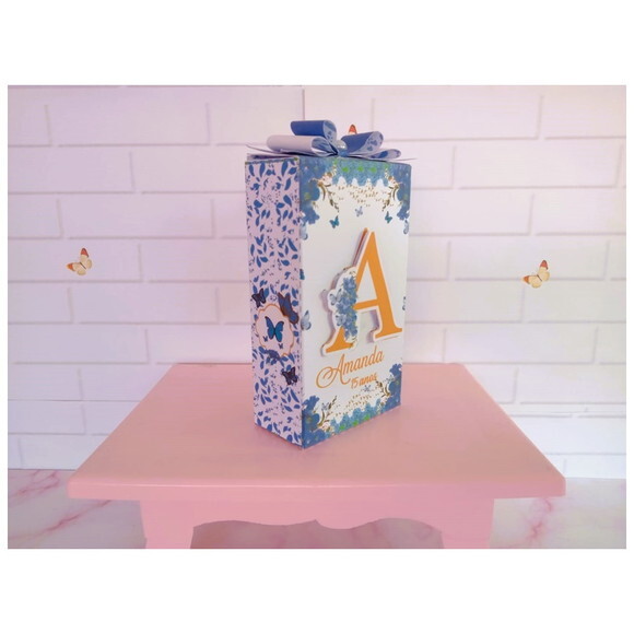 Caixa Retangular Alta Floral Azul