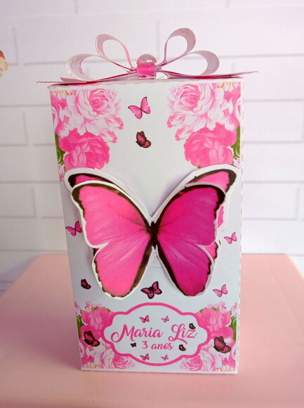 Caixa Retangular Borboleta Pink