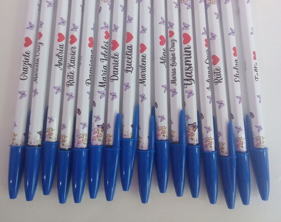 Caneta Bic Personalizada Borboleta Lilás -meia Pérola
