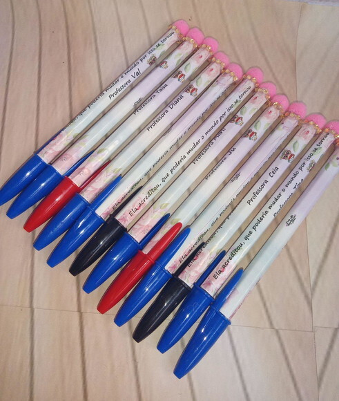 Caneta Bic Personalizada C/mini Pompom - Professora