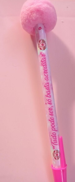 Caneta Personalizada com Pompom Rosa