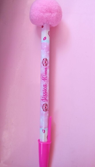 Caneta Personalizada com Pompom Rosa