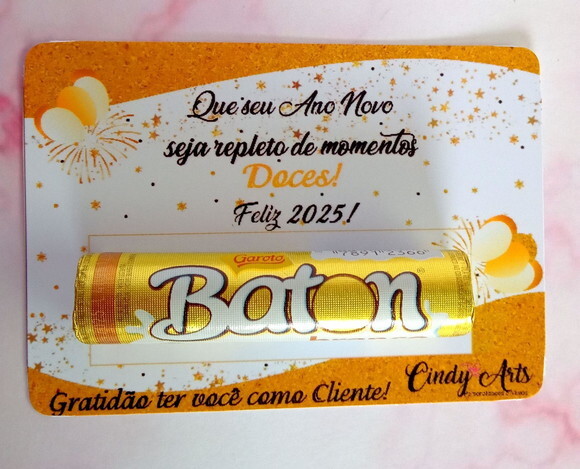 Card com Baton de Chocolate - Feliz Ano Novo
