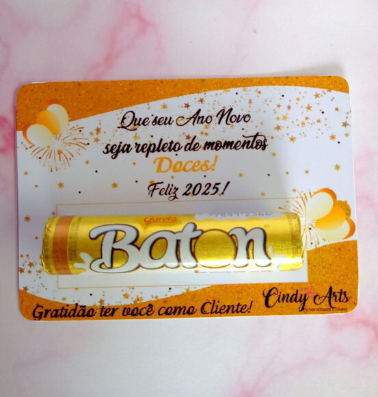 Card com Baton de Chocolate - Feliz Ano Novo