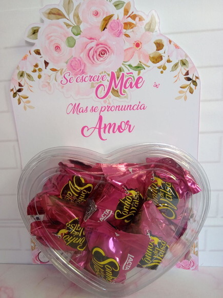 Cartão com Bombom Dia das Mães -floral Rosa