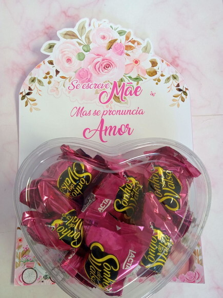 Cartão com Bombom Dia das Mães -floral Rosa