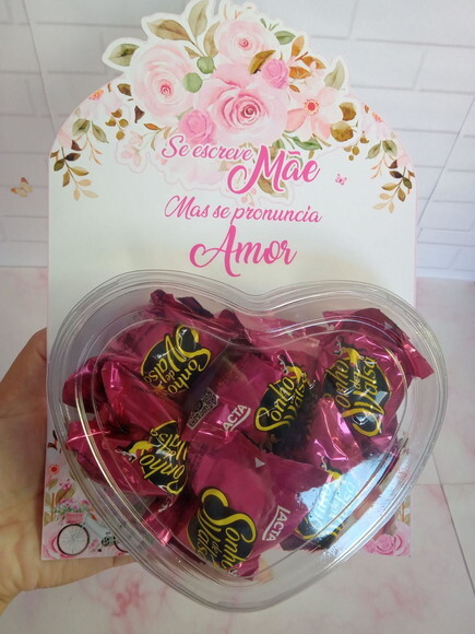 Cartão com Bombom Dia das Mães -floral Rosa